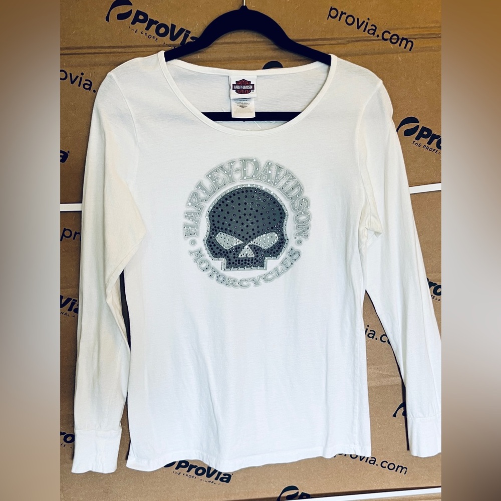 Harley-Davidson White Skull Long Sleeve Tee Large